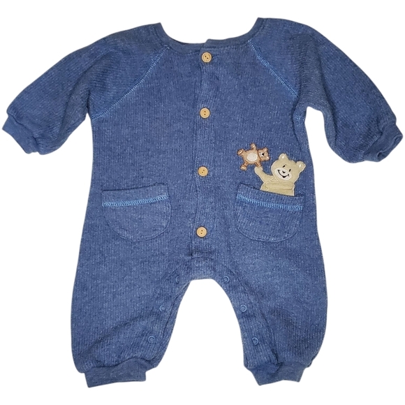 Vintage Sesame Street Romper Jumpsuit Long-sleeve Blue Bear Baby Boys 3-6 Months - Picture 1 of 4